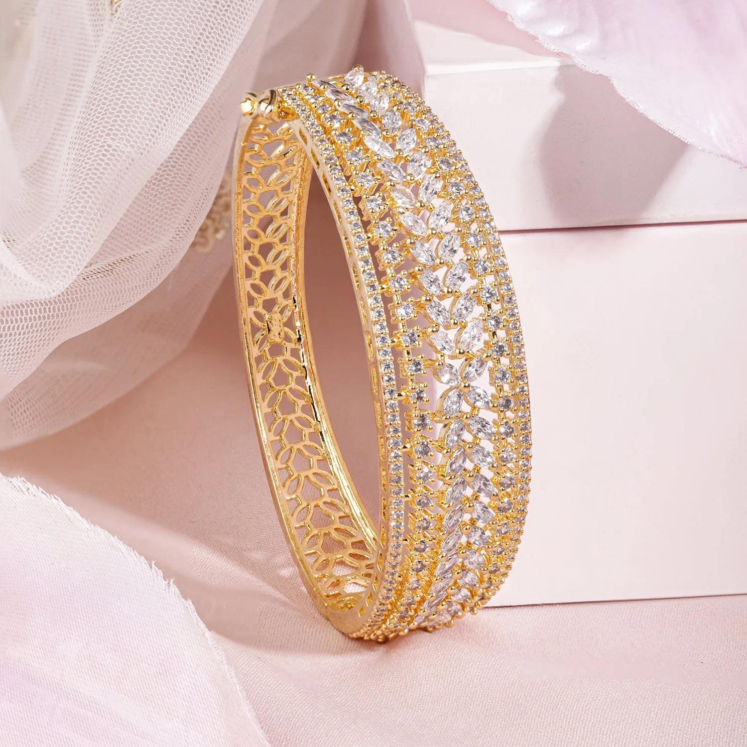 Rubans Gold-Plated Cubic Zirconia-Studded Bangle-Style Bracelet