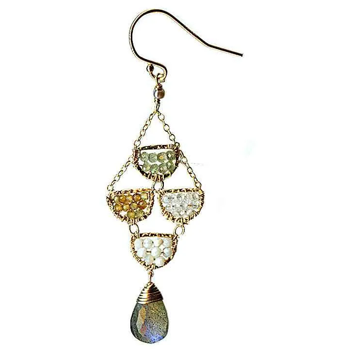 Scallop Earrings 4629 A with Mixed Gemstones and Moonstone by Michelle Pressler Jewelry