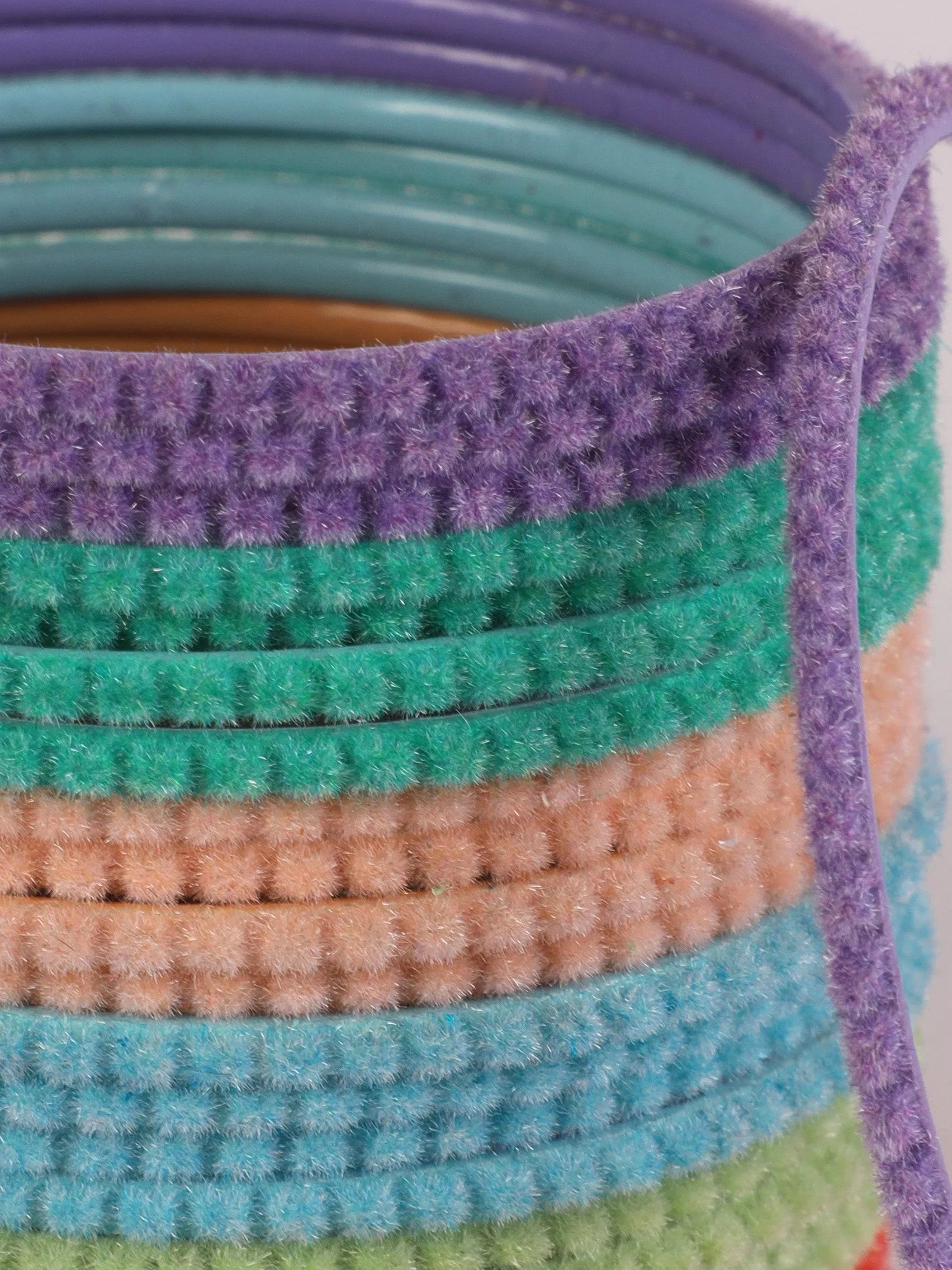 Set Of 24 Solid Handcrafted Bangles In Purple, Blue, Orange, Green, Red And Sea-Green