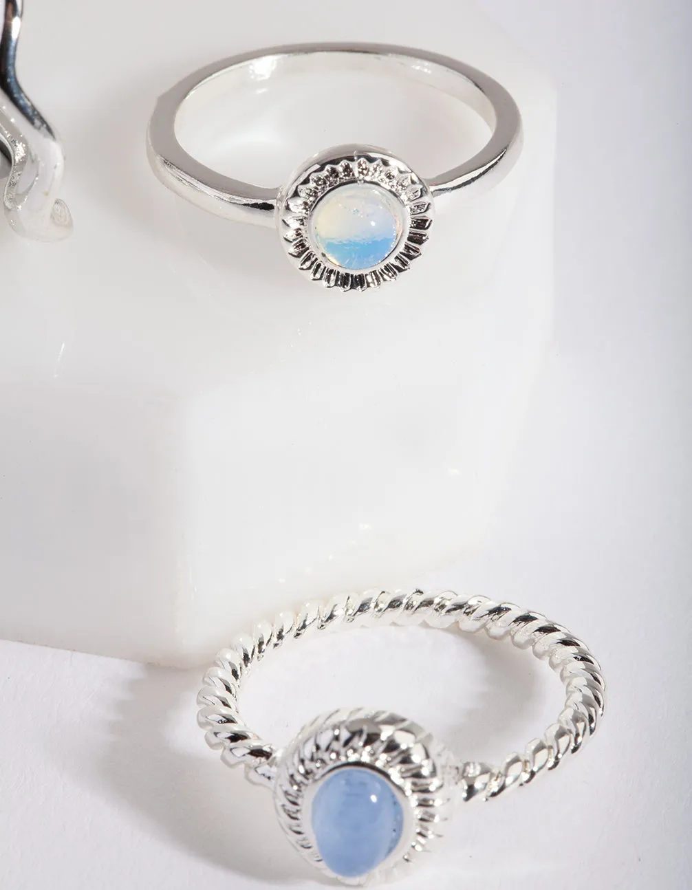 Silver Blue Stone Ring Stack