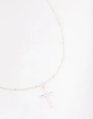 Silver Classic Cross Ball Chain Necklace