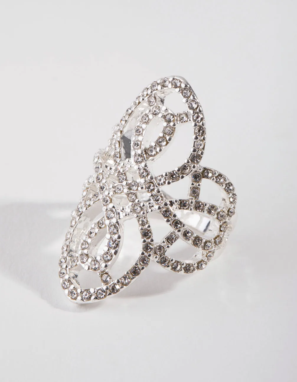 Silver Criss Cross Crystal Ring