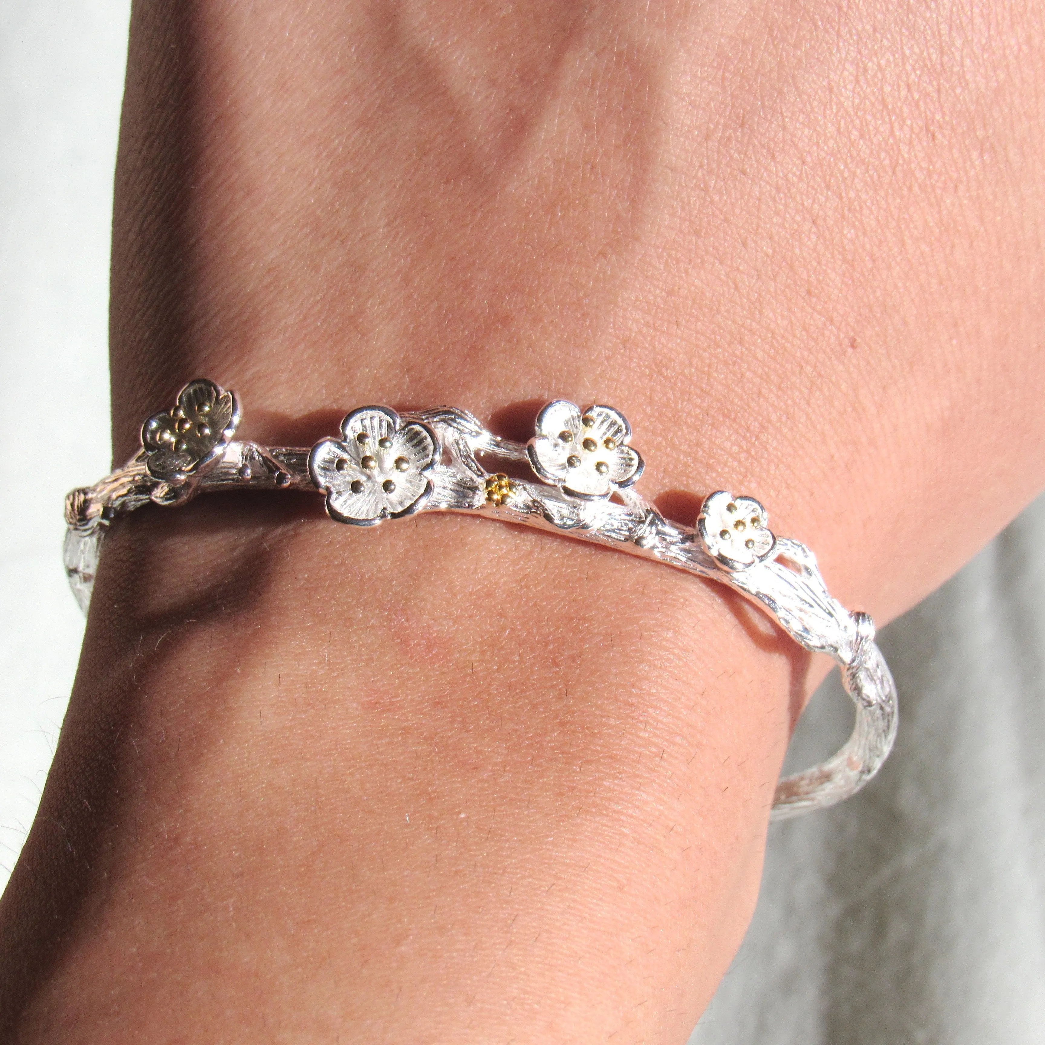 Silver Floral Branch Bangles