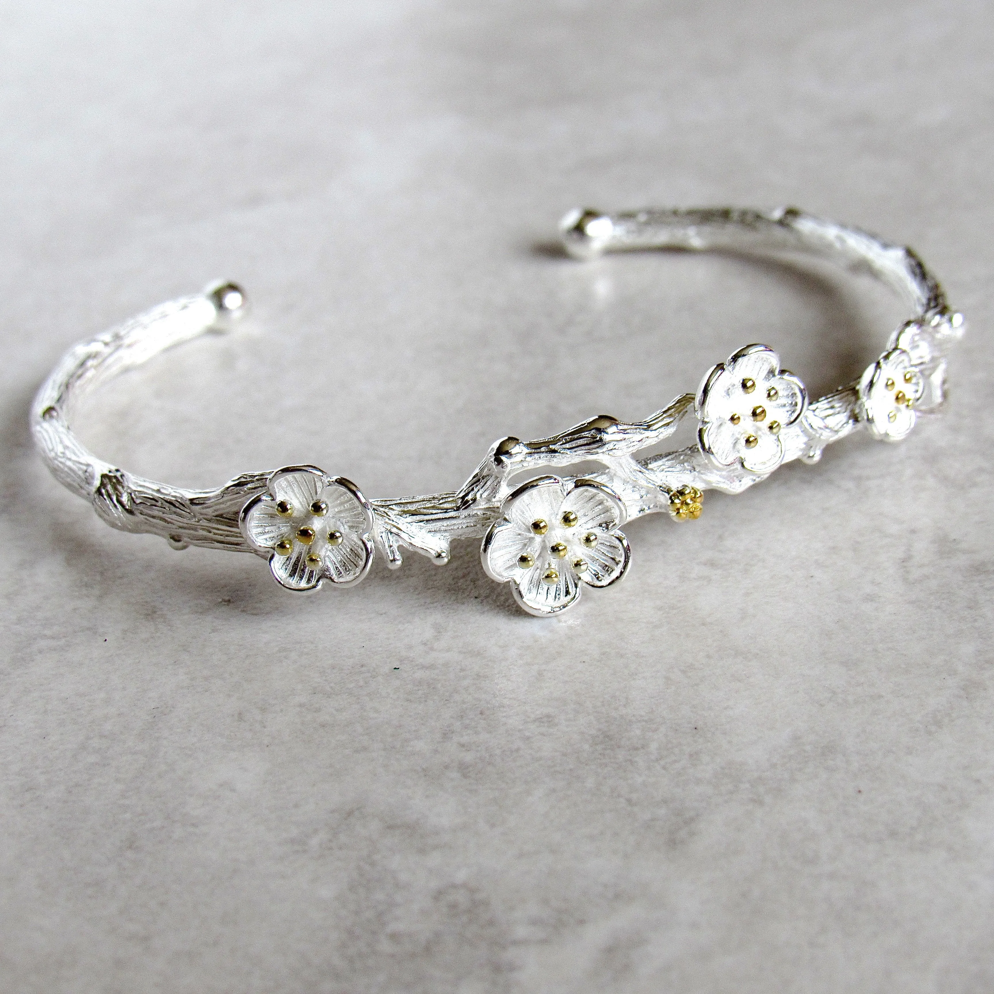 Silver Floral Branch Bangles