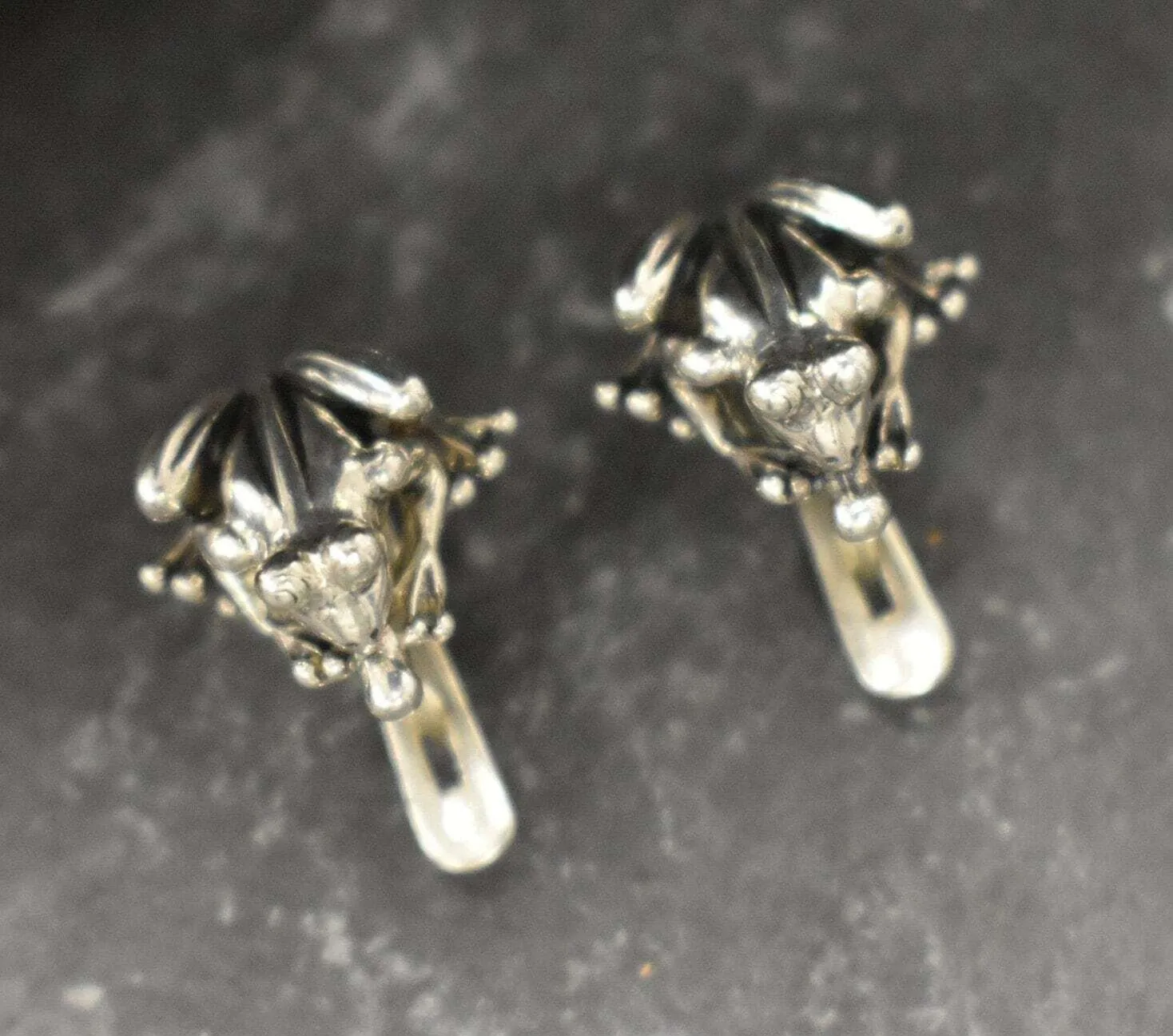 Silver Frog Earrings - Cute Amphibian Earrings - Unique Animal Earrings