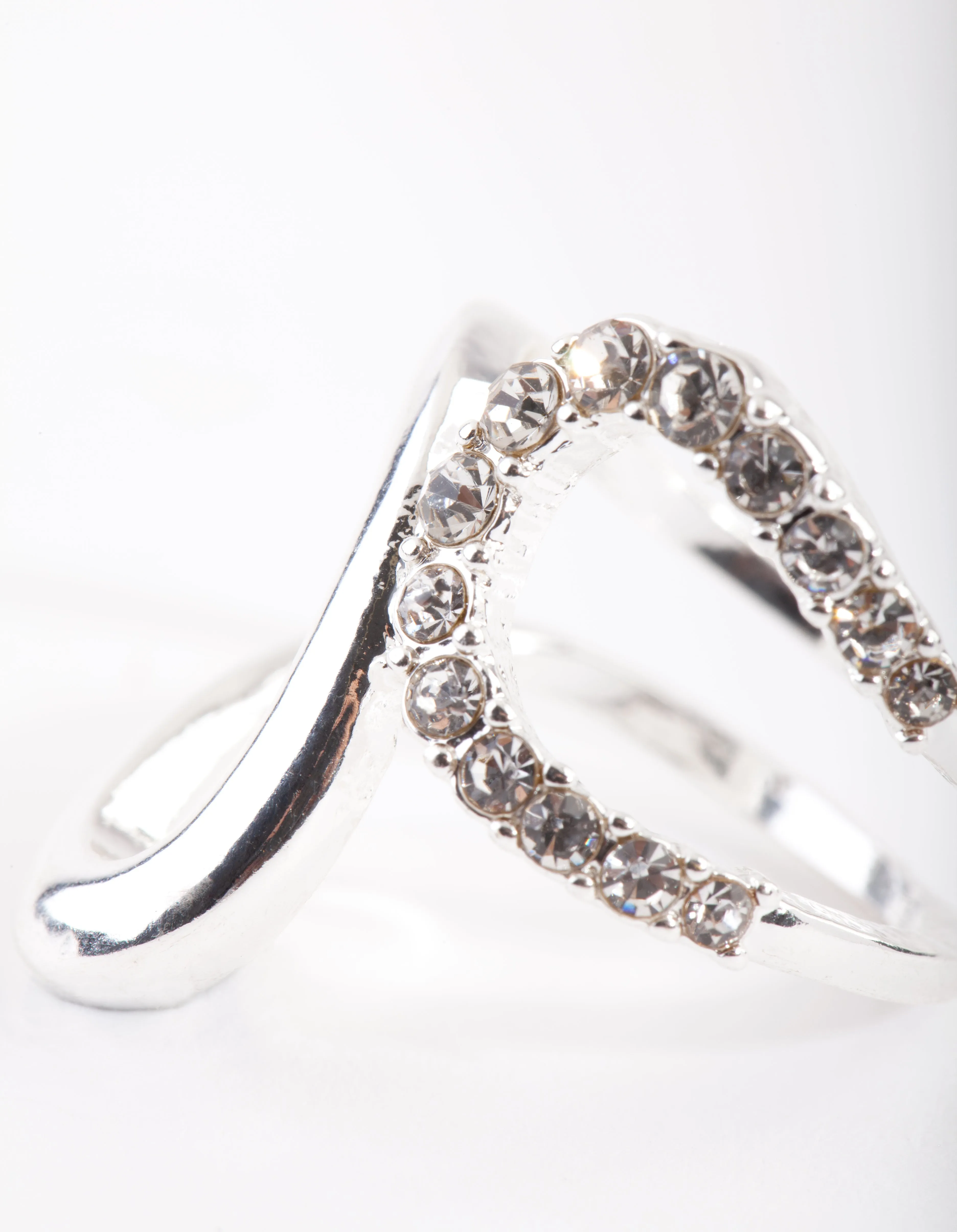 Silver Half Diamante Open Swirl Ring