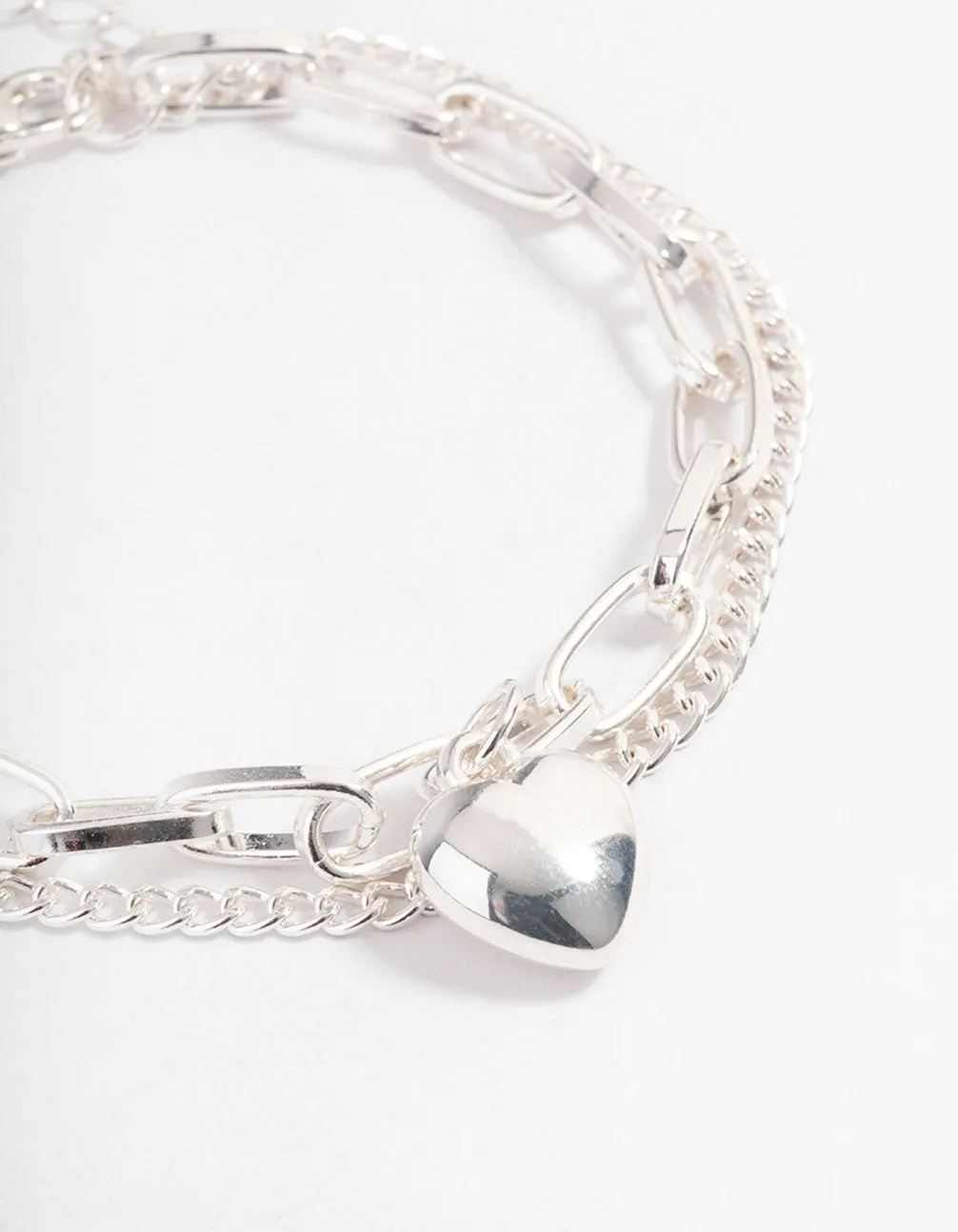 Silver Layered Chain Heart Bracelet