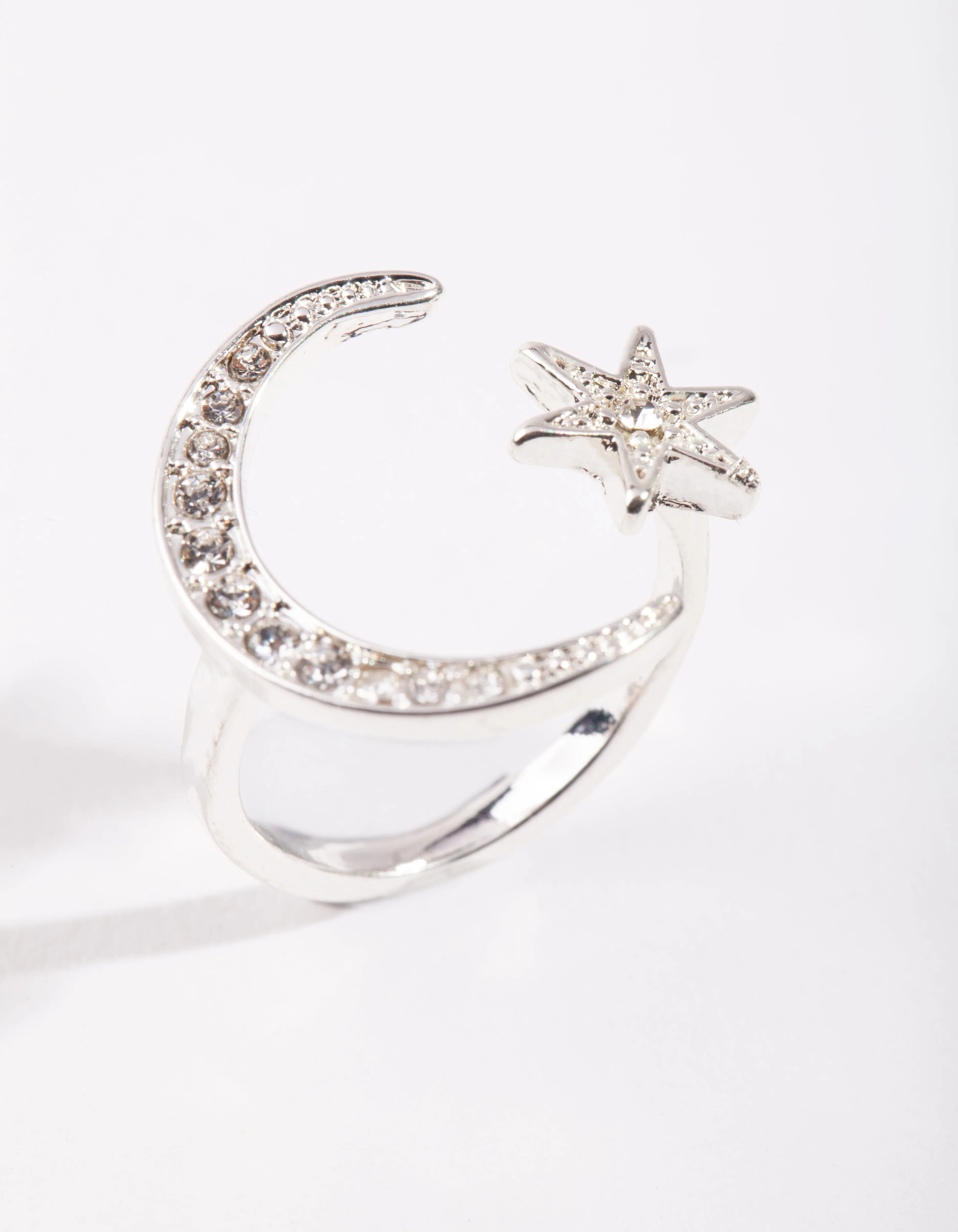 Silver Moon Star Open Ring