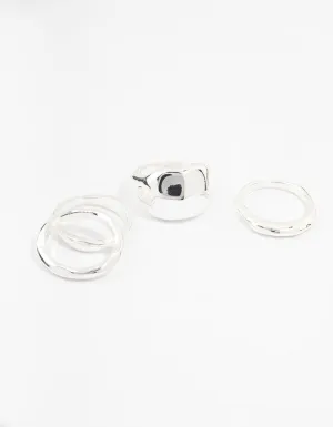 Silver Plated Bold Molten Rings 4-Pack