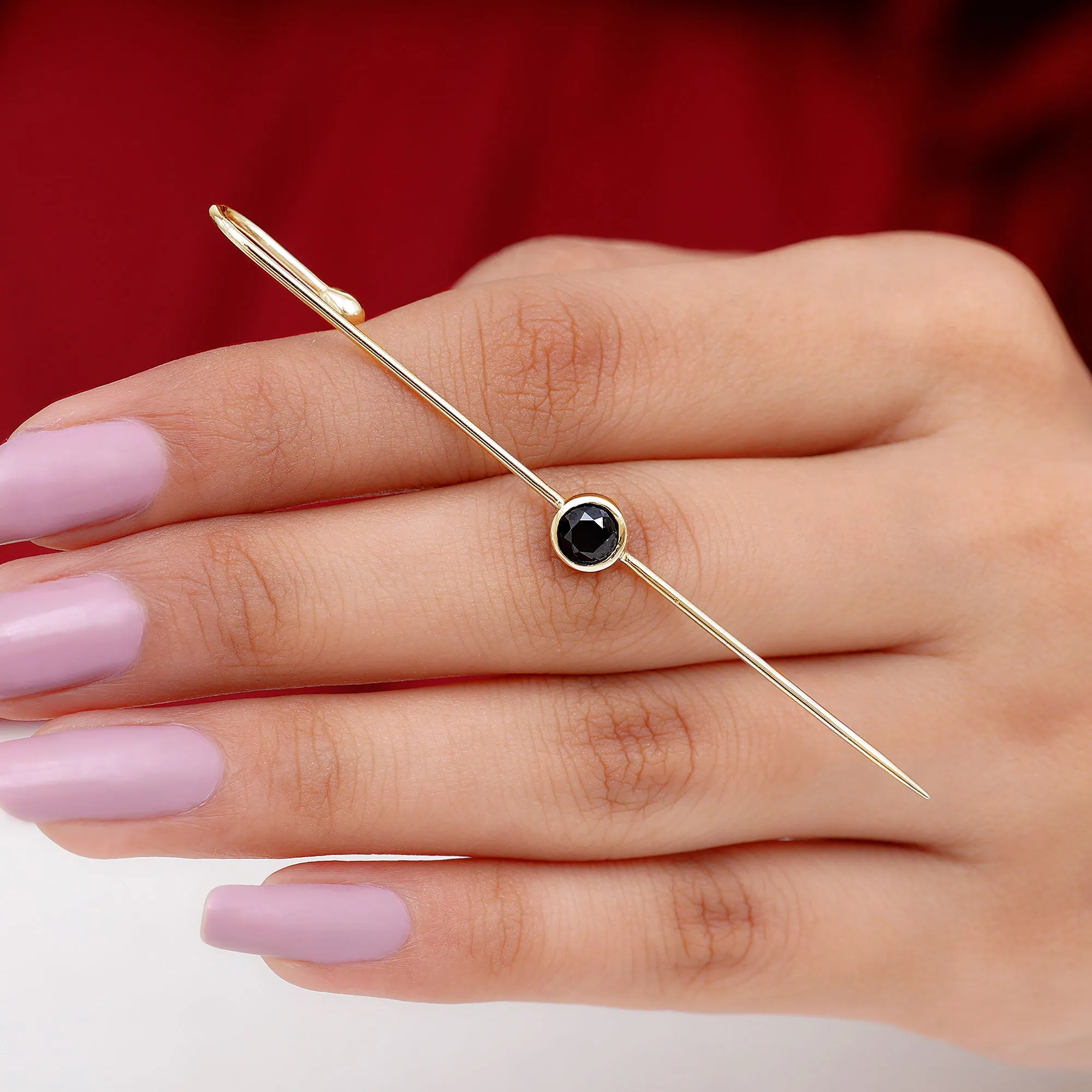 Simple Black Onyx Ear Pin Earring in Bezel Setting