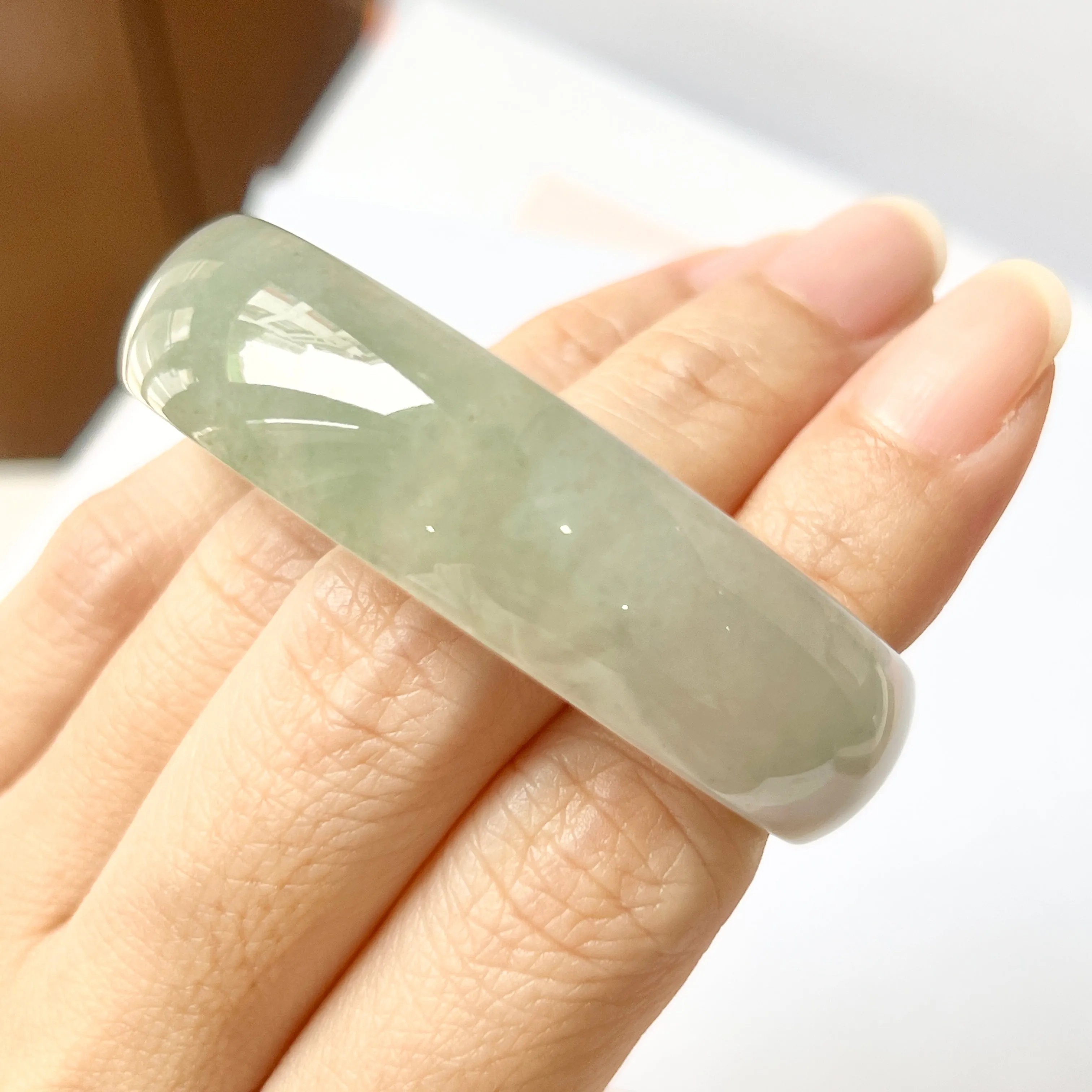 SOLD OUT: 50.8mm A-Grade Natural Light Green Jadeite Modern Round Bangle No.151851