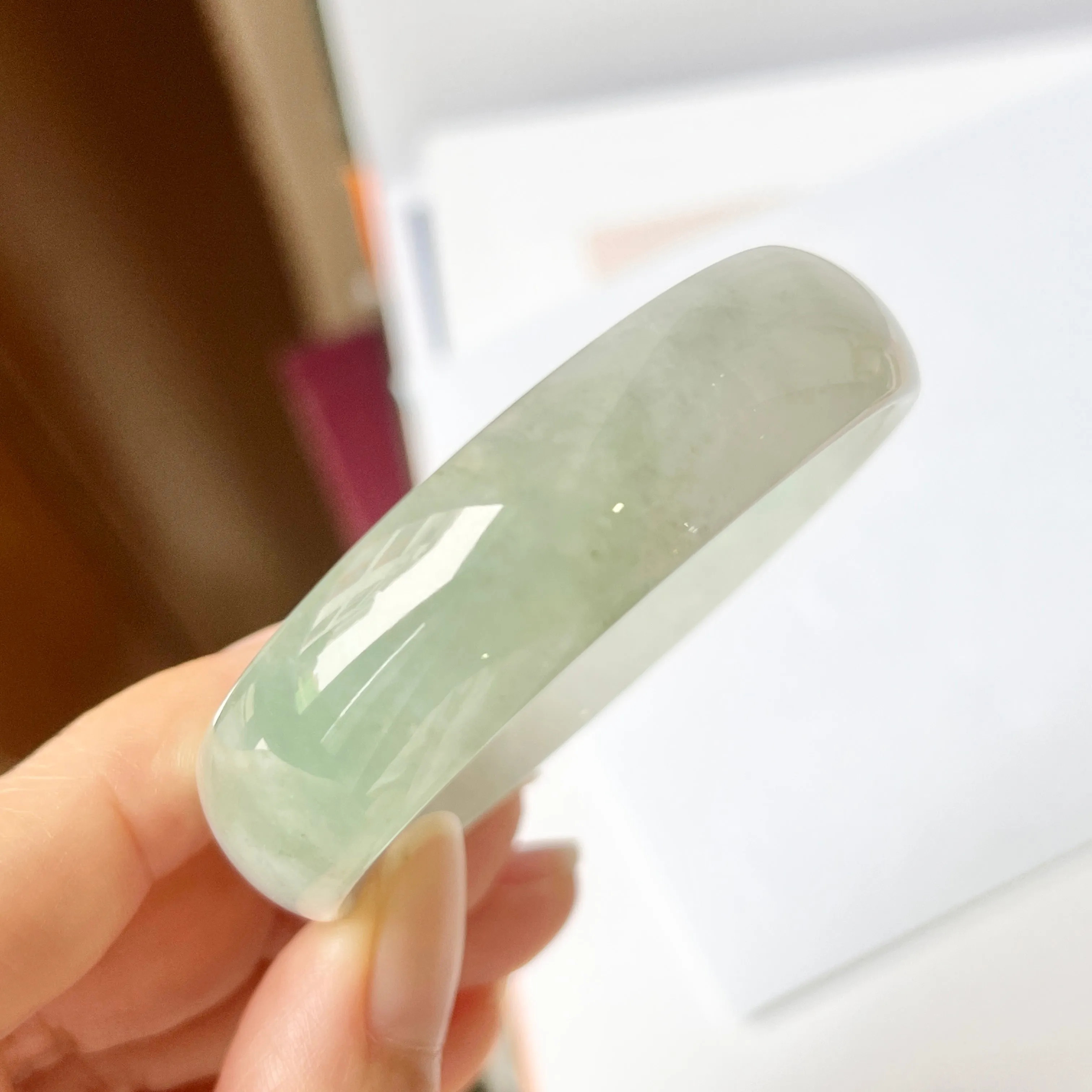 SOLD OUT: 50.8mm A-Grade Natural Light Green Jadeite Modern Round Bangle No.151851