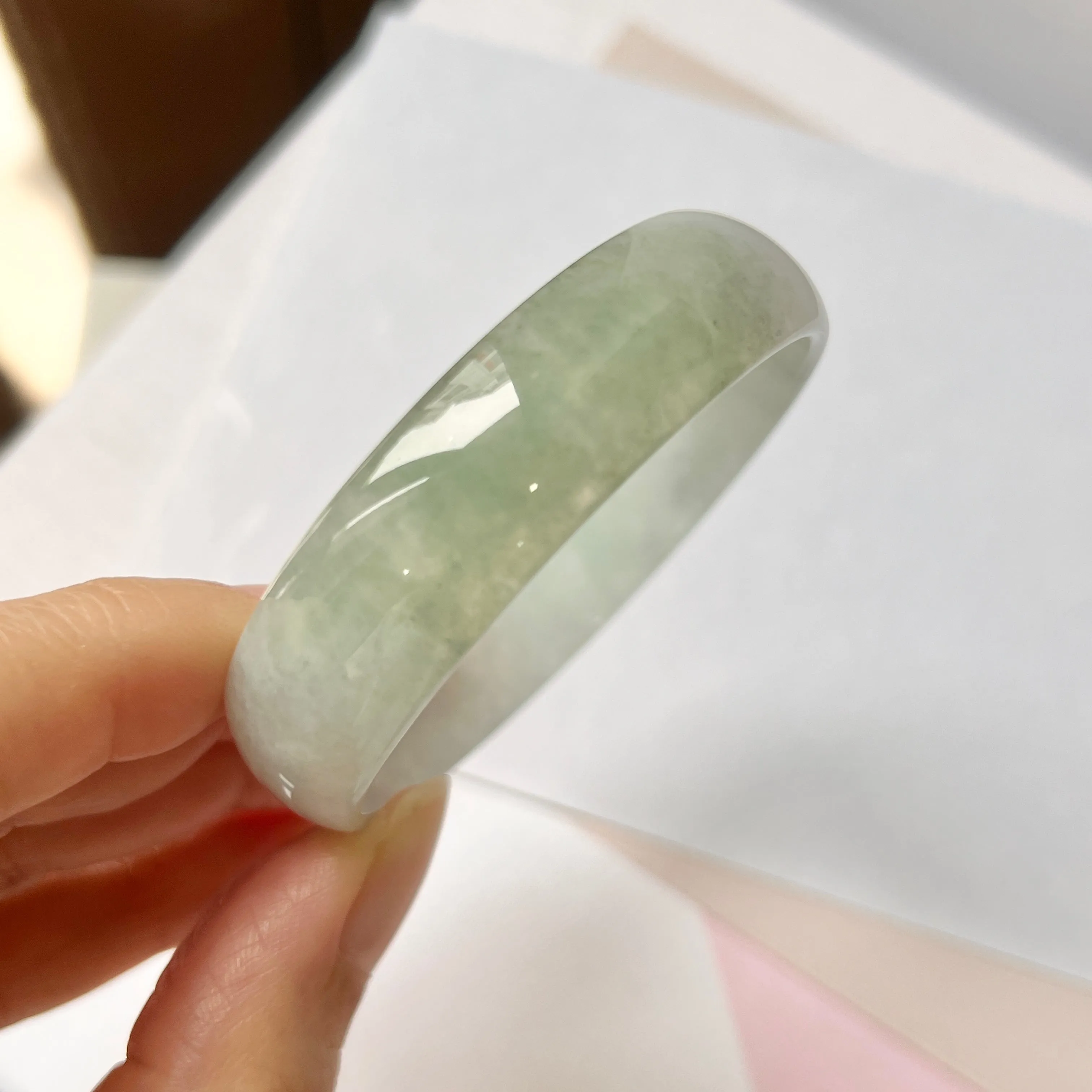 SOLD OUT: 50.8mm A-Grade Natural Light Green Jadeite Modern Round Bangle No.151851