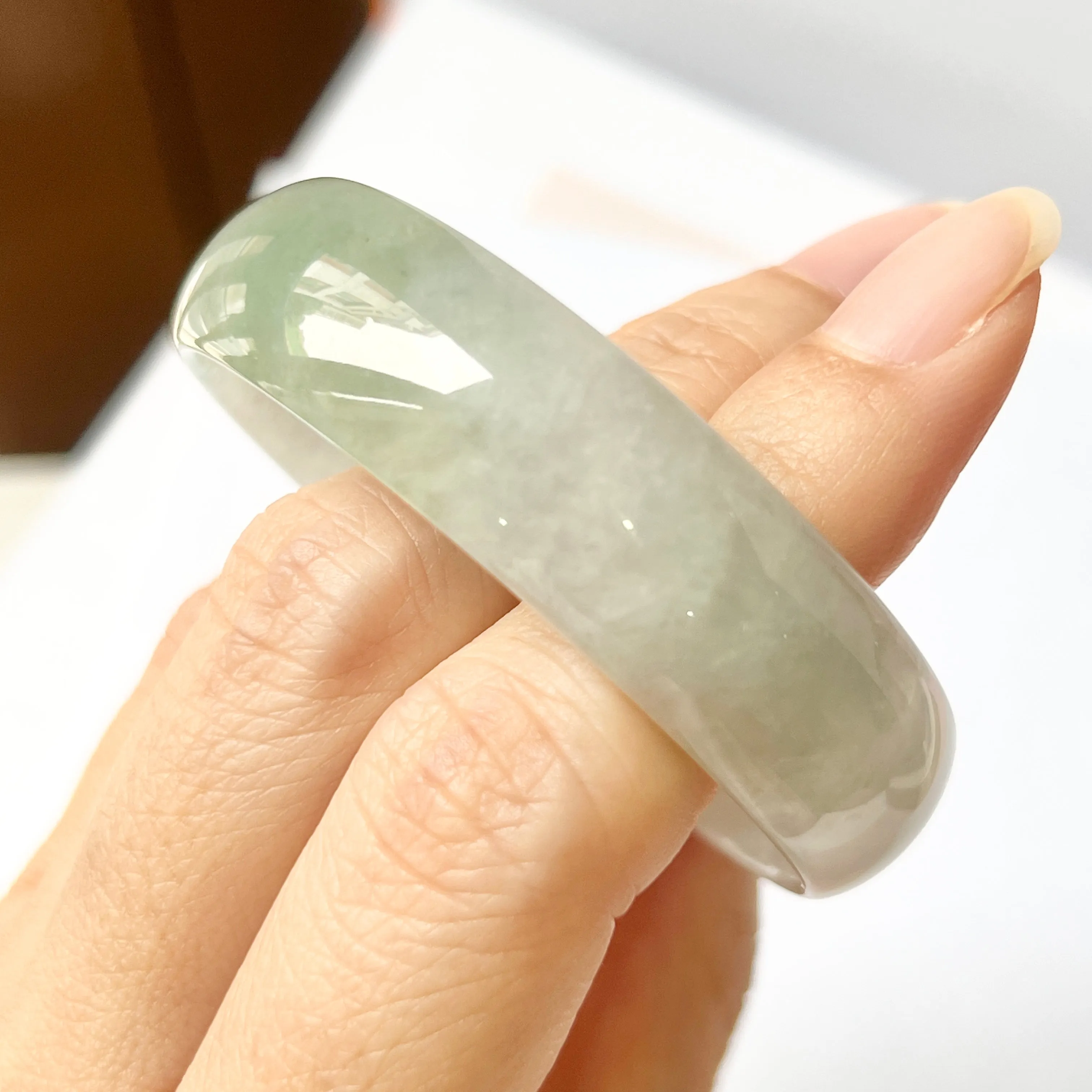 SOLD OUT: 50.8mm A-Grade Natural Light Green Jadeite Modern Round Bangle No.151851