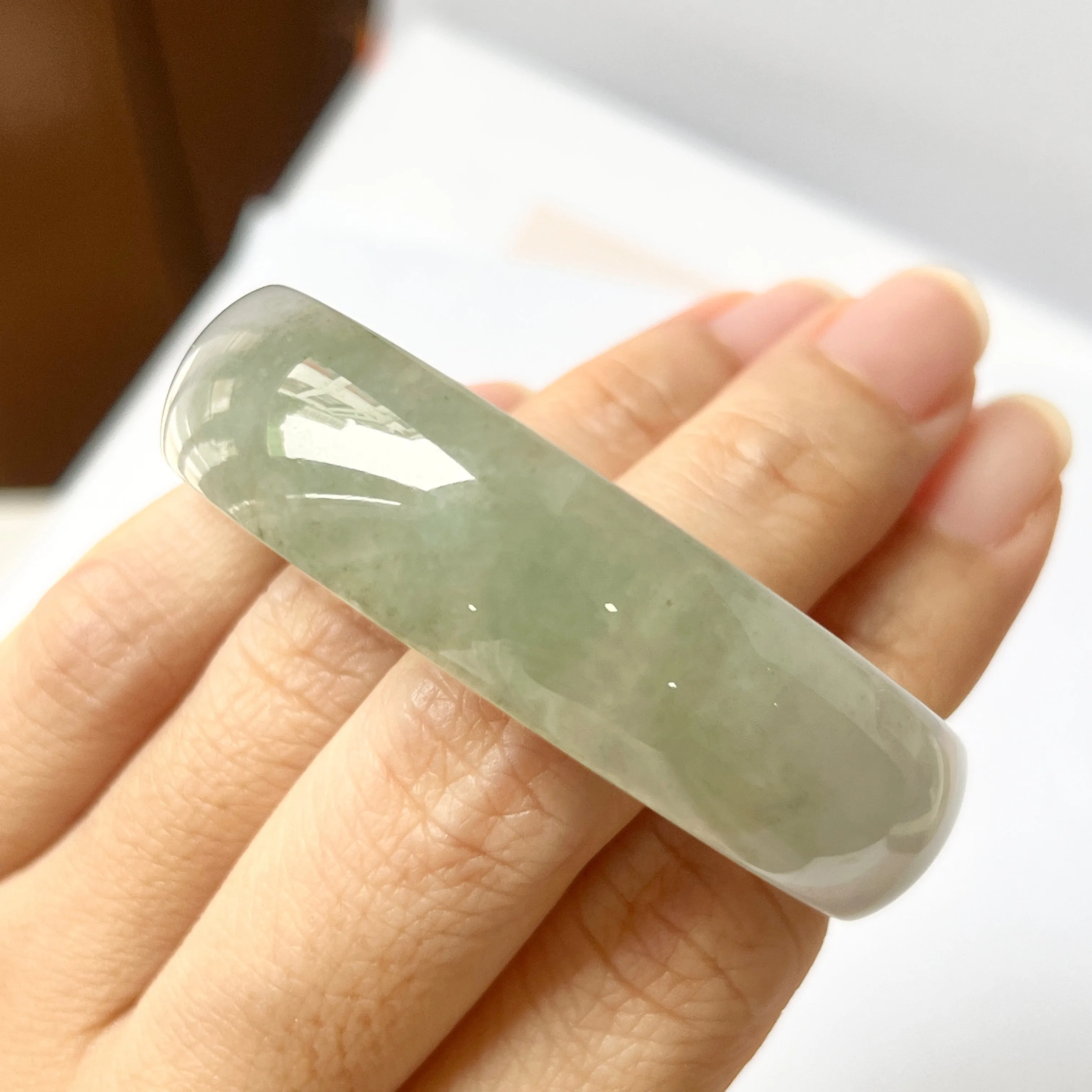 SOLD OUT: 50.8mm A-Grade Natural Light Green Jadeite Modern Round Bangle No.151851