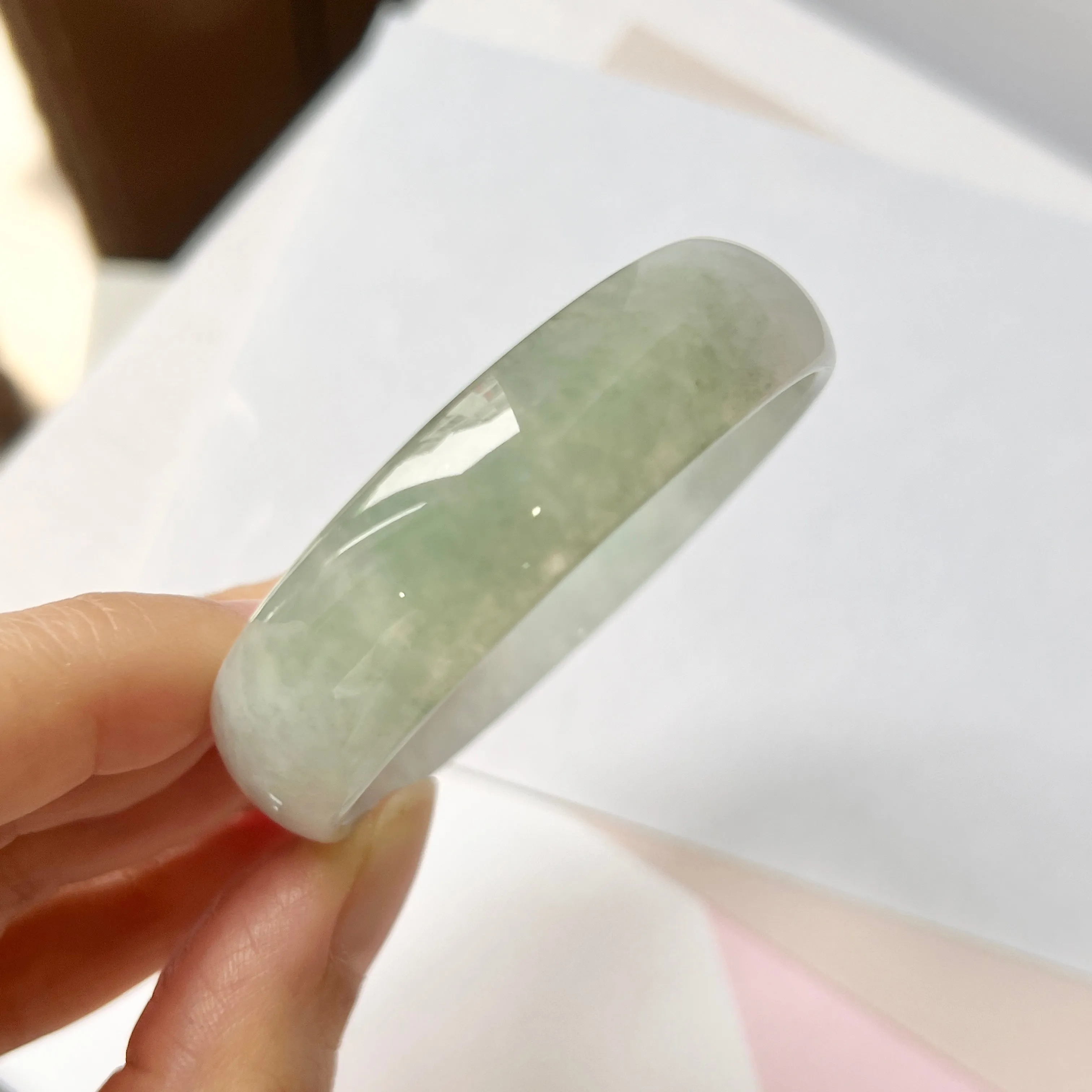 SOLD OUT: 50.8mm A-Grade Natural Light Green Jadeite Modern Round Bangle No.151851