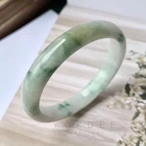 SOLD OUT: 53mm A-Grade Natural Floral Jadeite Modern Round Bangle No.151766