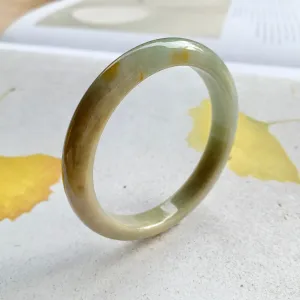 SOLD OUT: 54.3mm A-Grade Natural Green and Yellow Jadeite Modern Round Bangle No.330036