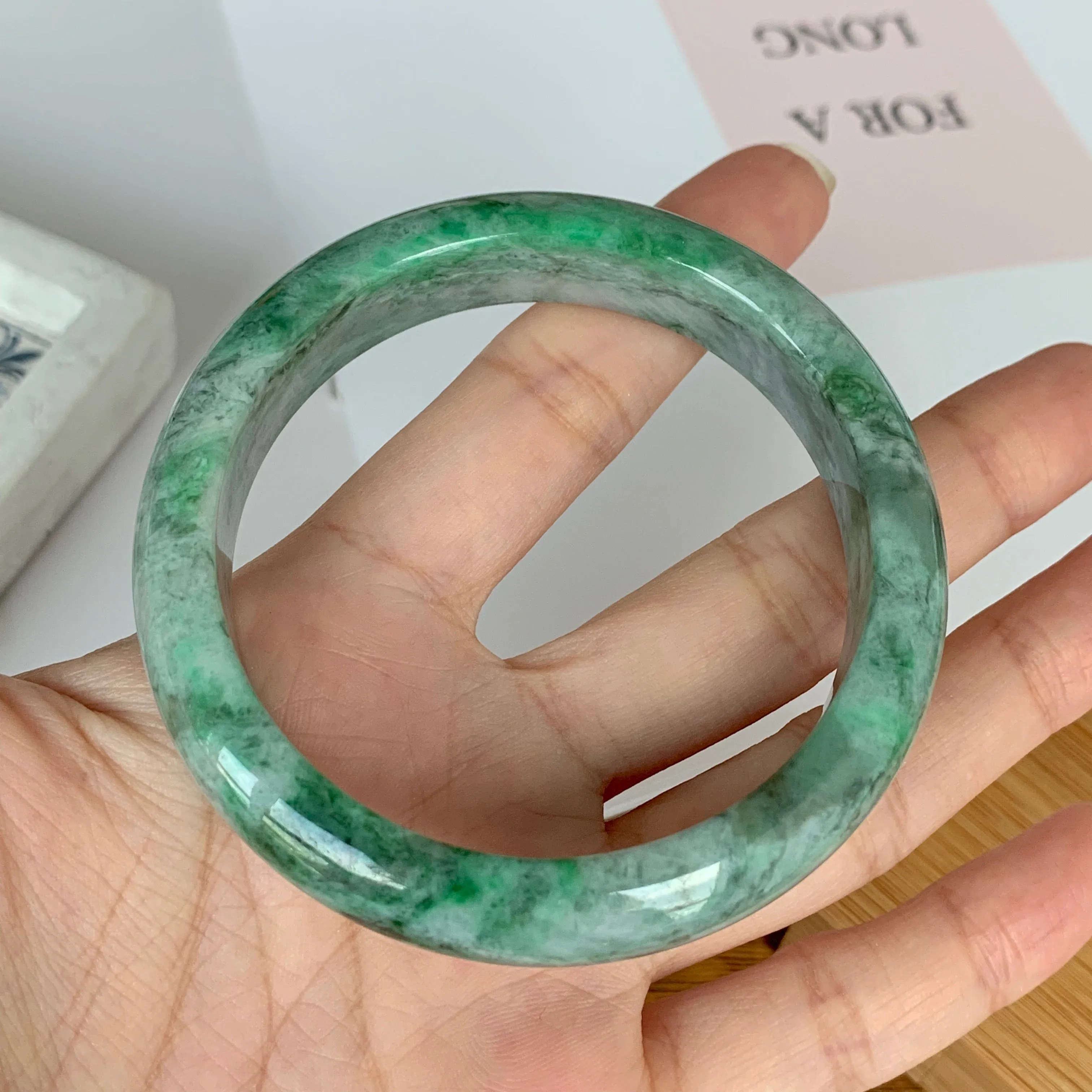 SOLD OUT: 56.5mm A-Grade Natural Jadeite Modern Round Bangle No.151612