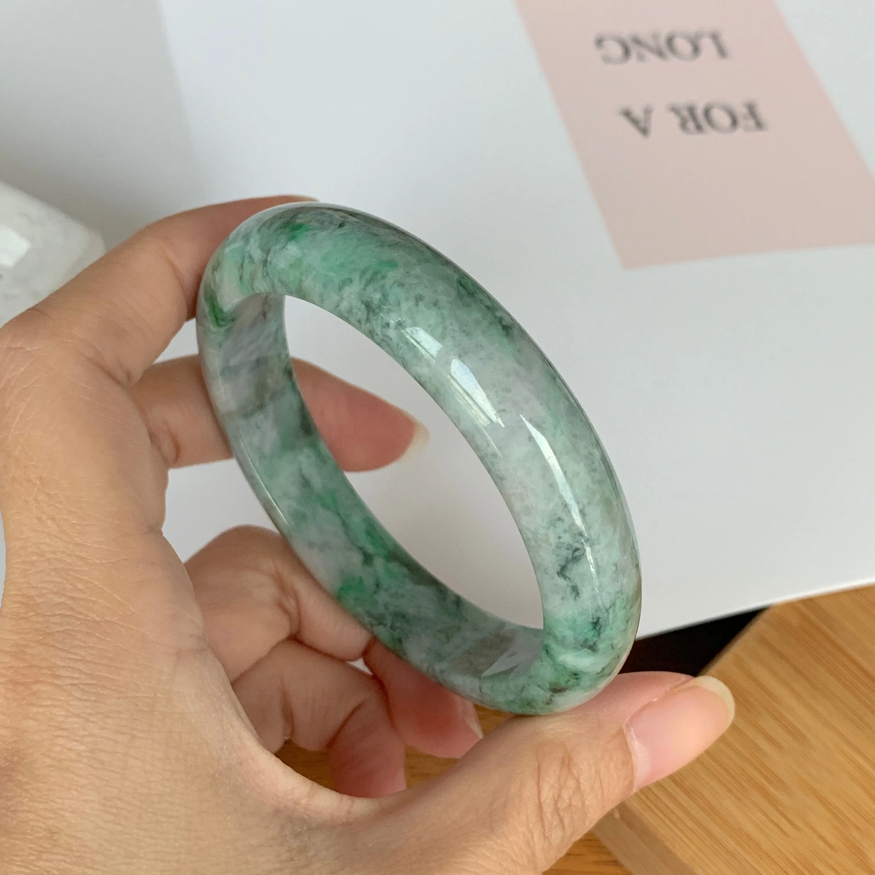 SOLD OUT: 56.5mm A-Grade Natural Jadeite Modern Round Bangle No.151612