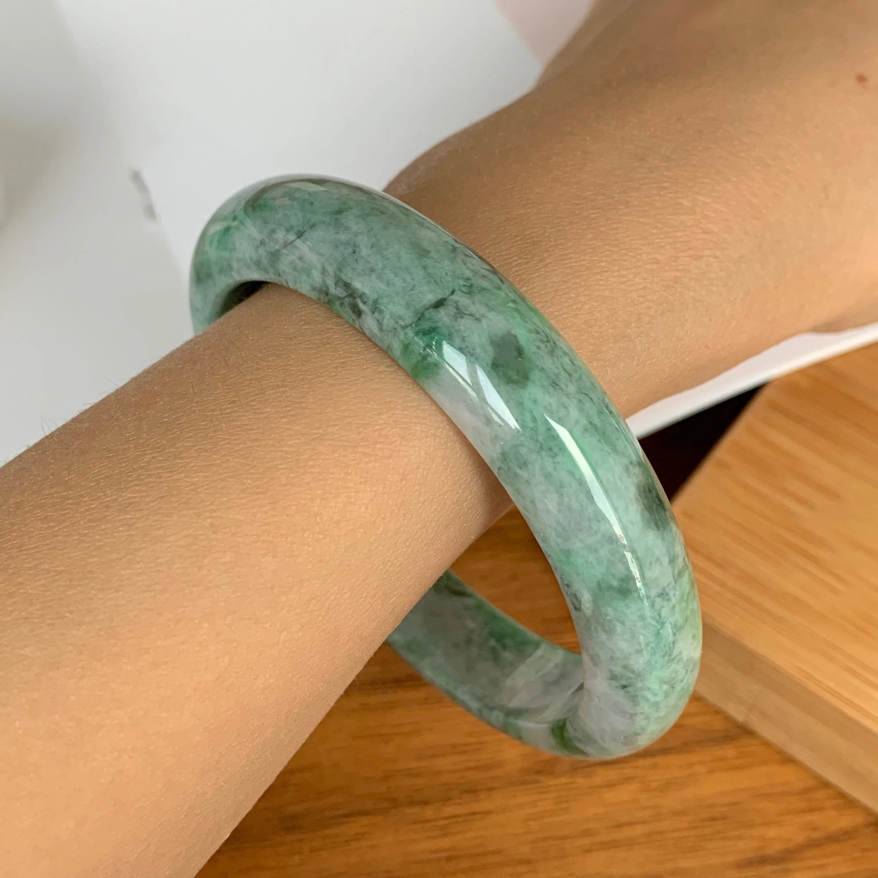 SOLD OUT: 56.5mm A-Grade Natural Jadeite Modern Round Bangle No.151612