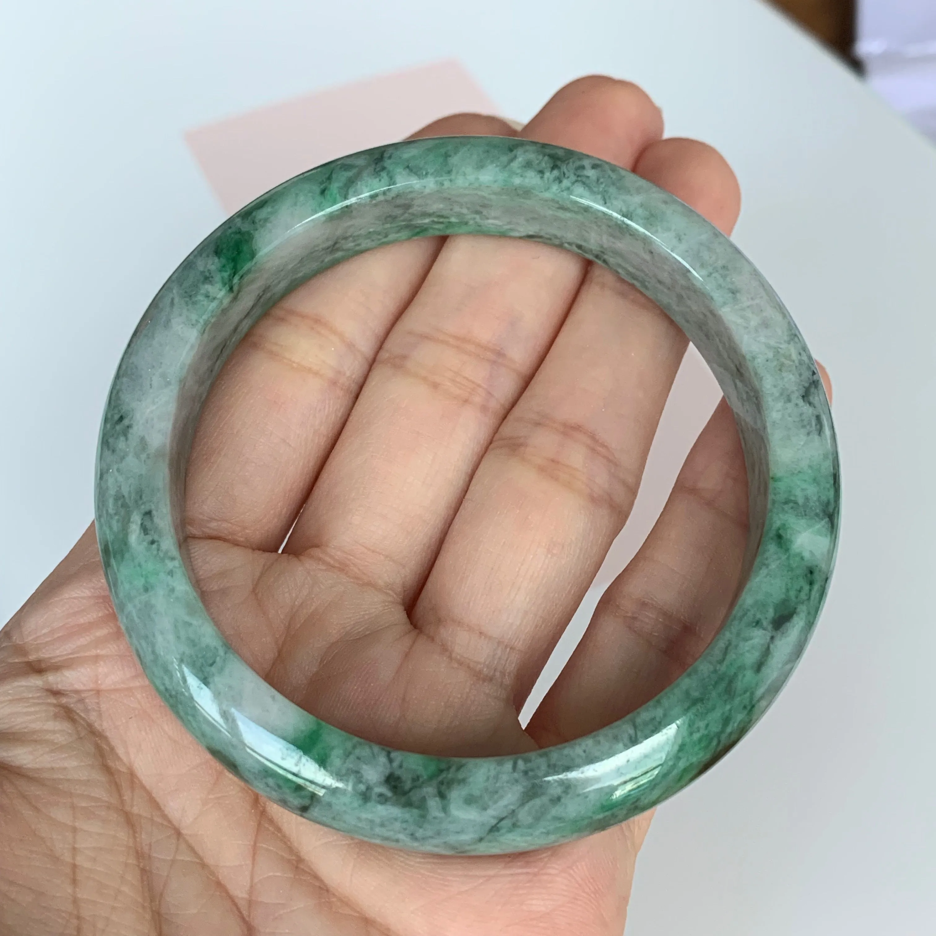 SOLD OUT: 56.5mm A-Grade Natural Jadeite Modern Round Bangle No.151612