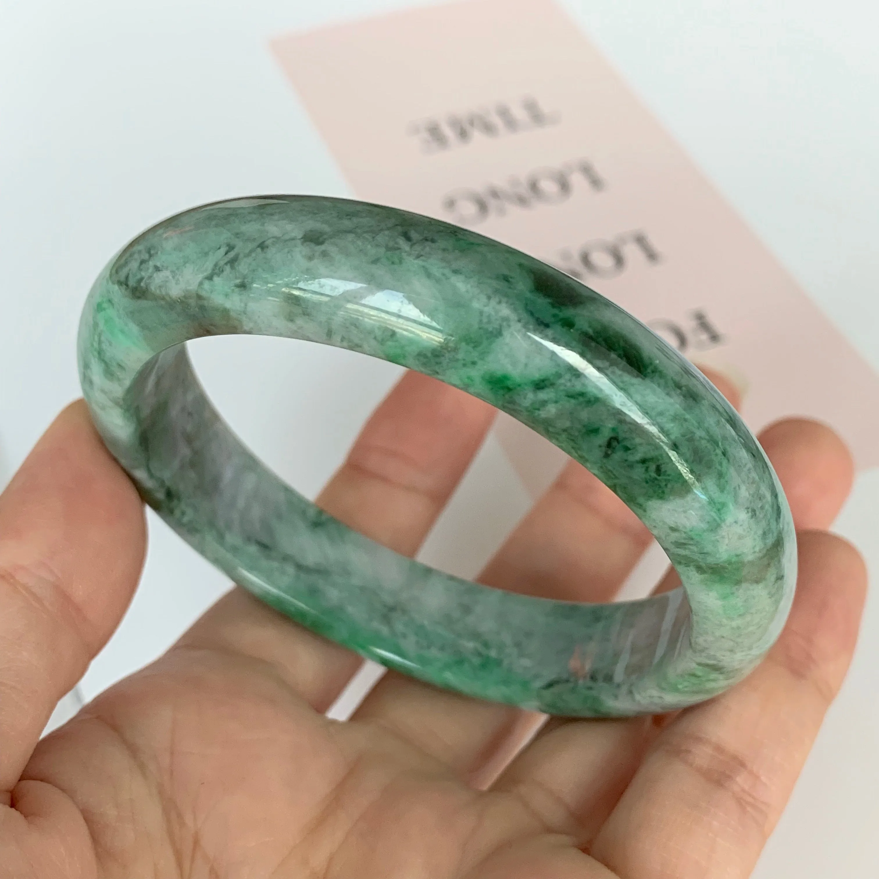 SOLD OUT: 56.5mm A-Grade Natural Jadeite Modern Round Bangle No.151612