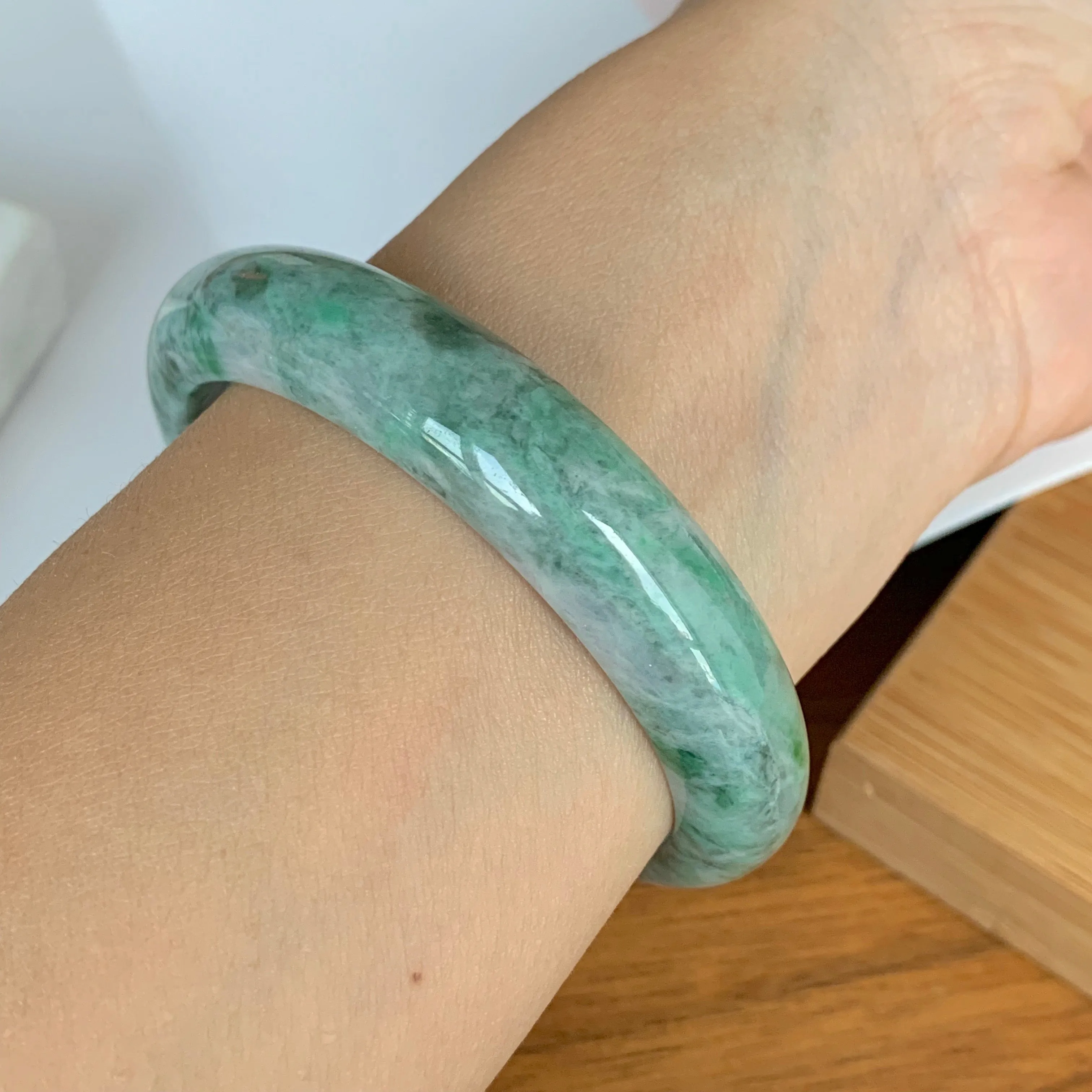 SOLD OUT: 56.5mm A-Grade Natural Jadeite Modern Round Bangle No.151612