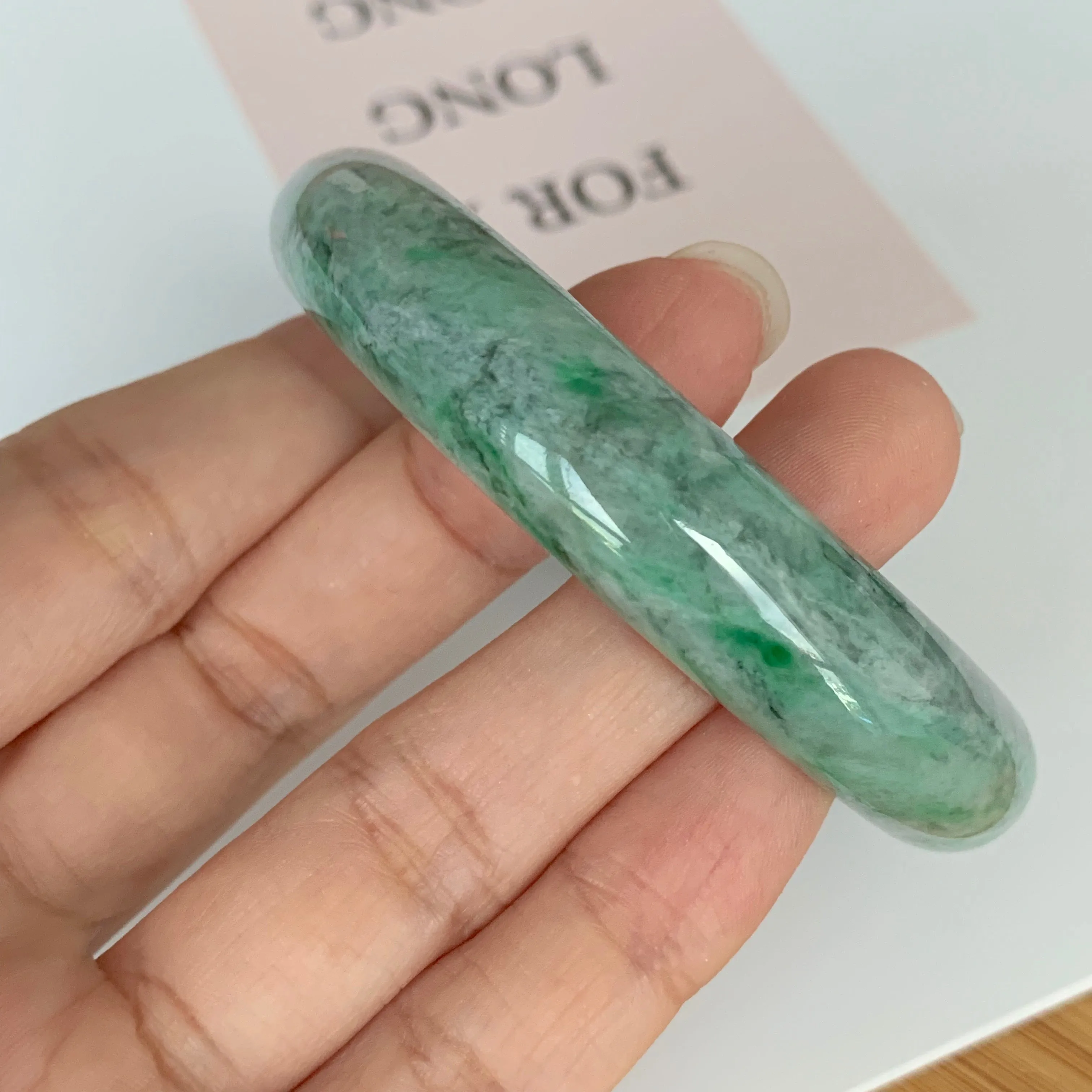 SOLD OUT: 56.5mm A-Grade Natural Jadeite Modern Round Bangle No.151612