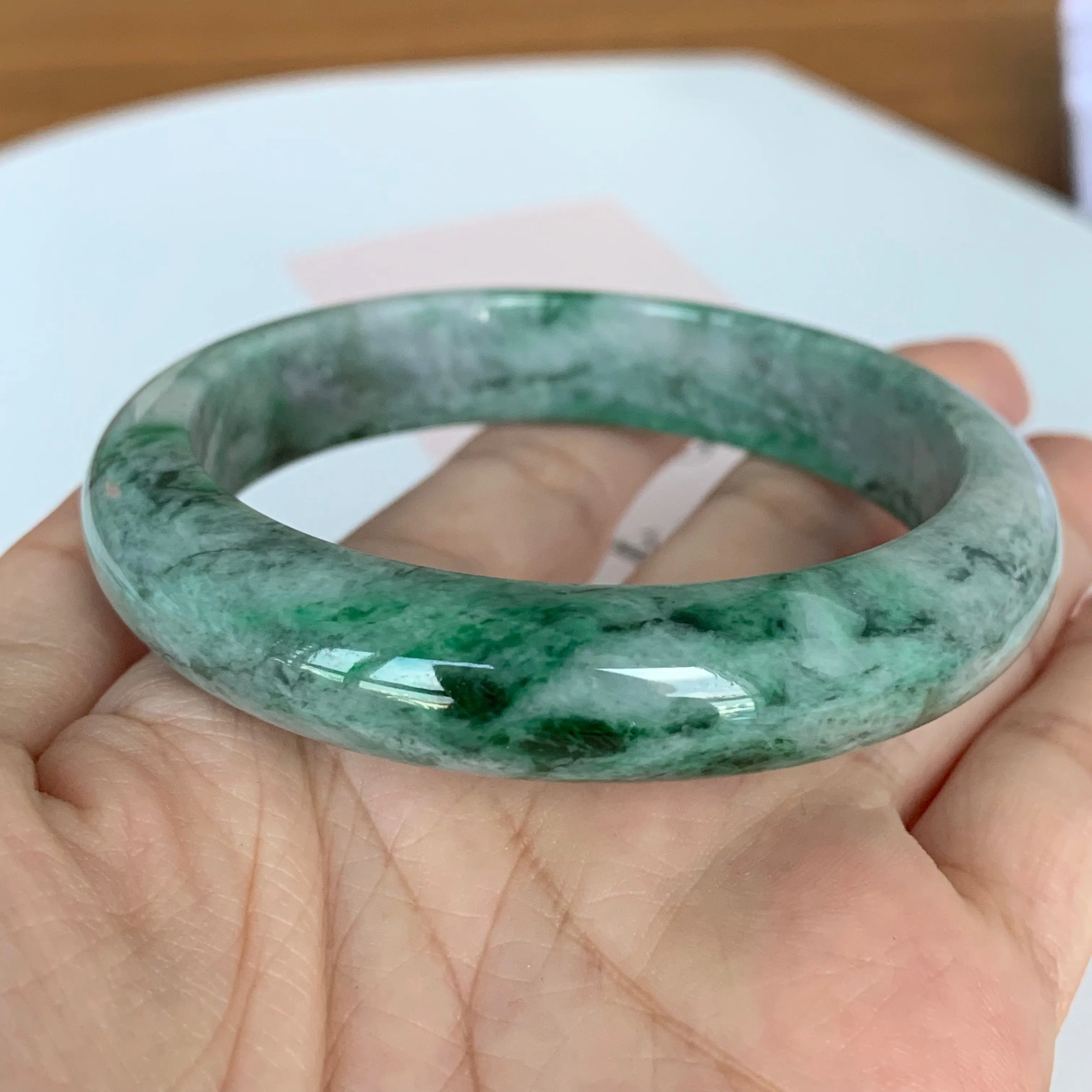 SOLD OUT: 56.5mm A-Grade Natural Jadeite Modern Round Bangle No.151612