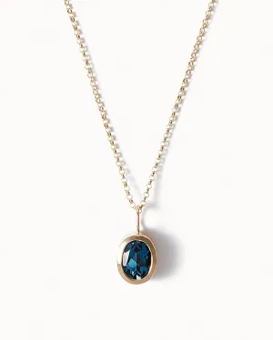 Solid Gold London Blue Topaz Gemstone Necklace