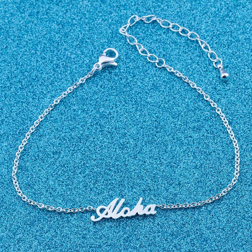 Stainless Steel Initial Letter Aloha Bracelet