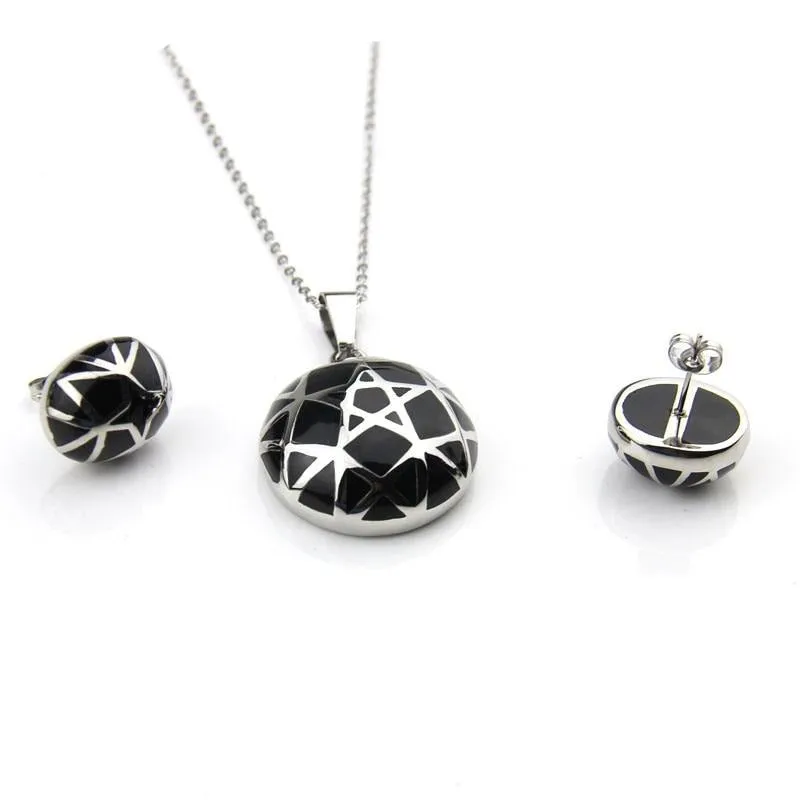 Stainless Steel Jewelry Stars Style Round Resin Jewelry Set for Women in Black Color