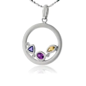 Sterling Silver Rainbow Sapphire Circle Shaped Pendant