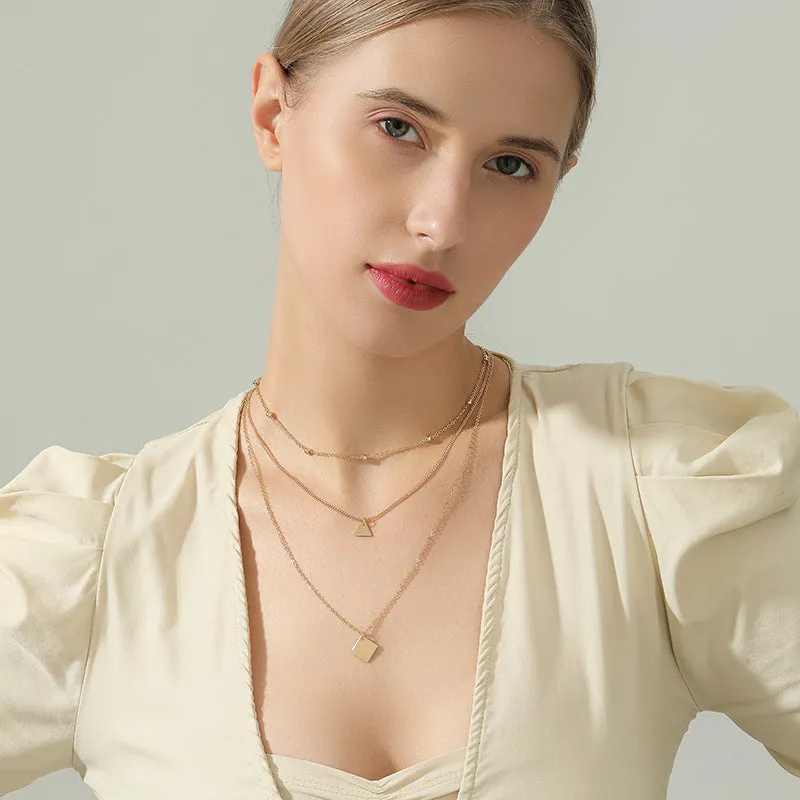 Stylish Layered Necklaces with Small Square Pendant - Planderful Vienna Verve Collection