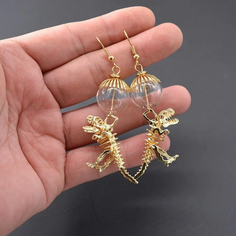 T-Rex Skeleton Dangle earrings | 14k Gold Plated| Cute | Dinosaur| Tyrannosaurus Rex