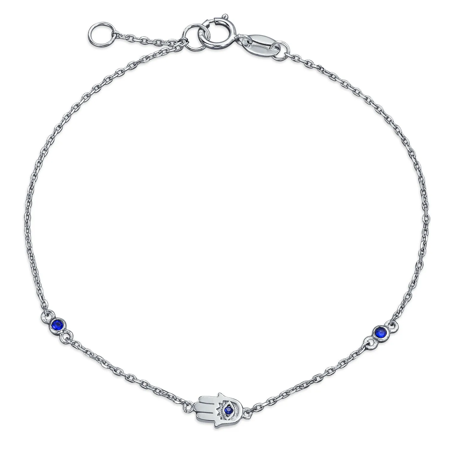 Tiny Minimalist Chain Link Bracelet with Evil Eye Charm CZ Sterling Silver