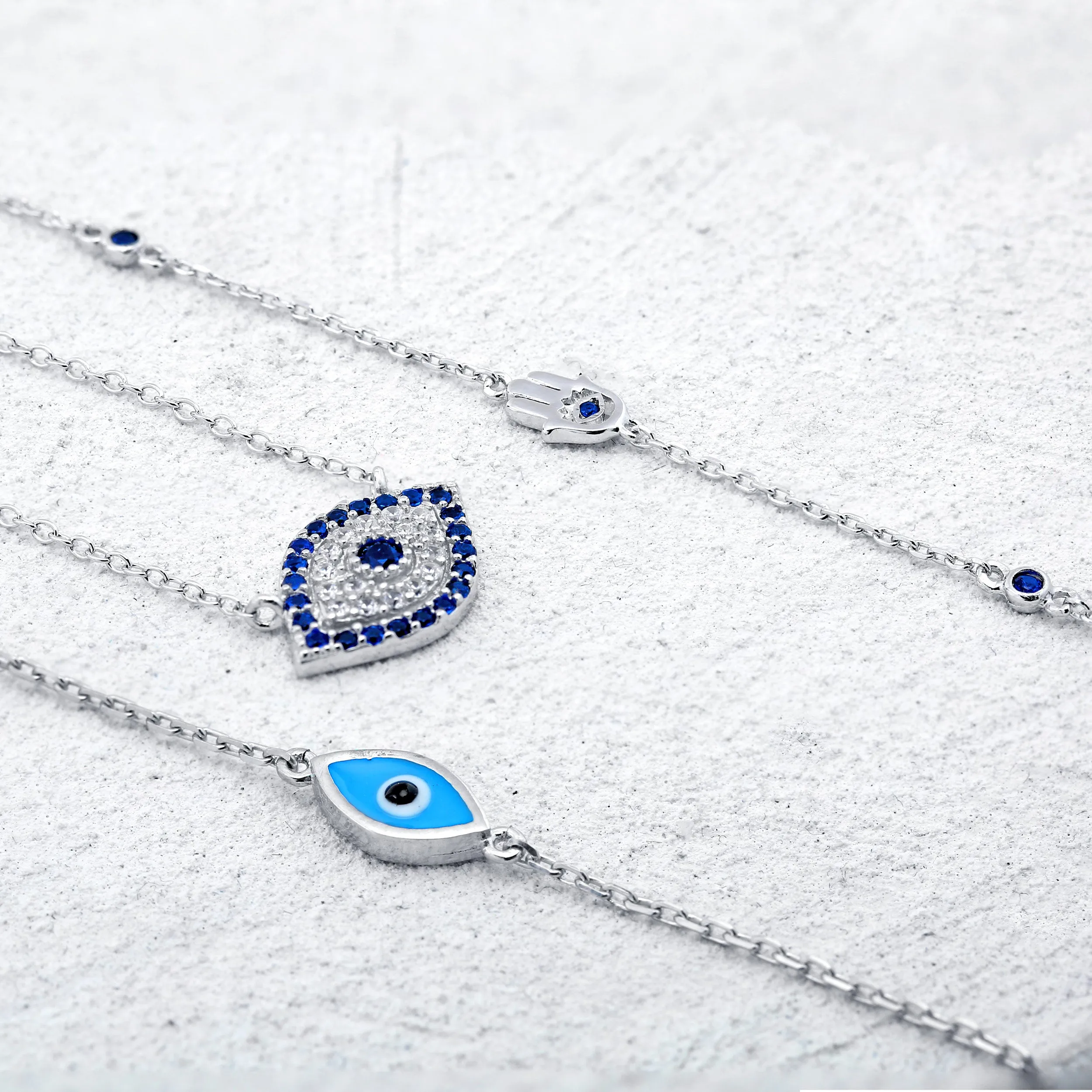 Tiny Minimalist Chain Link Bracelet with Evil Eye Charm CZ Sterling Silver