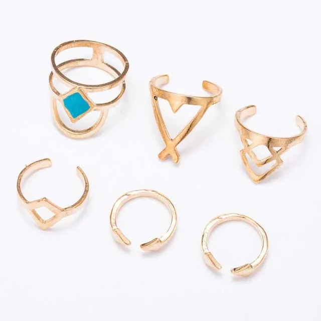 Tomtosh Bohemian 6pcs/Pck Vintage Anti Silver Blue gem Rings Lucky Stackable Midi Rings Set of Rings for Women Party