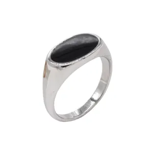 Trendy Unisex Oval Titanium Steel Ring in Black and White