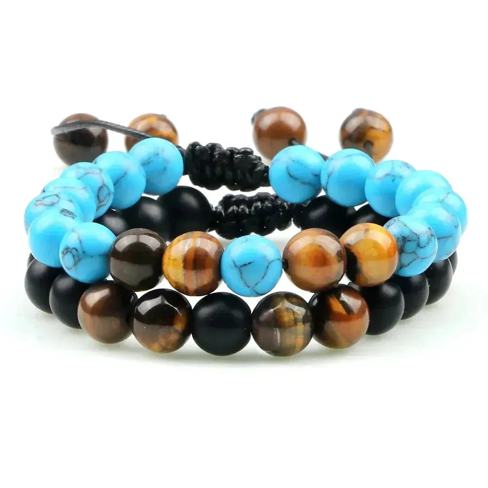 Twin Spirit Adjustable Tiger Eye & Lava Stone Bracelets - Unisex Yoga Jewelry Set