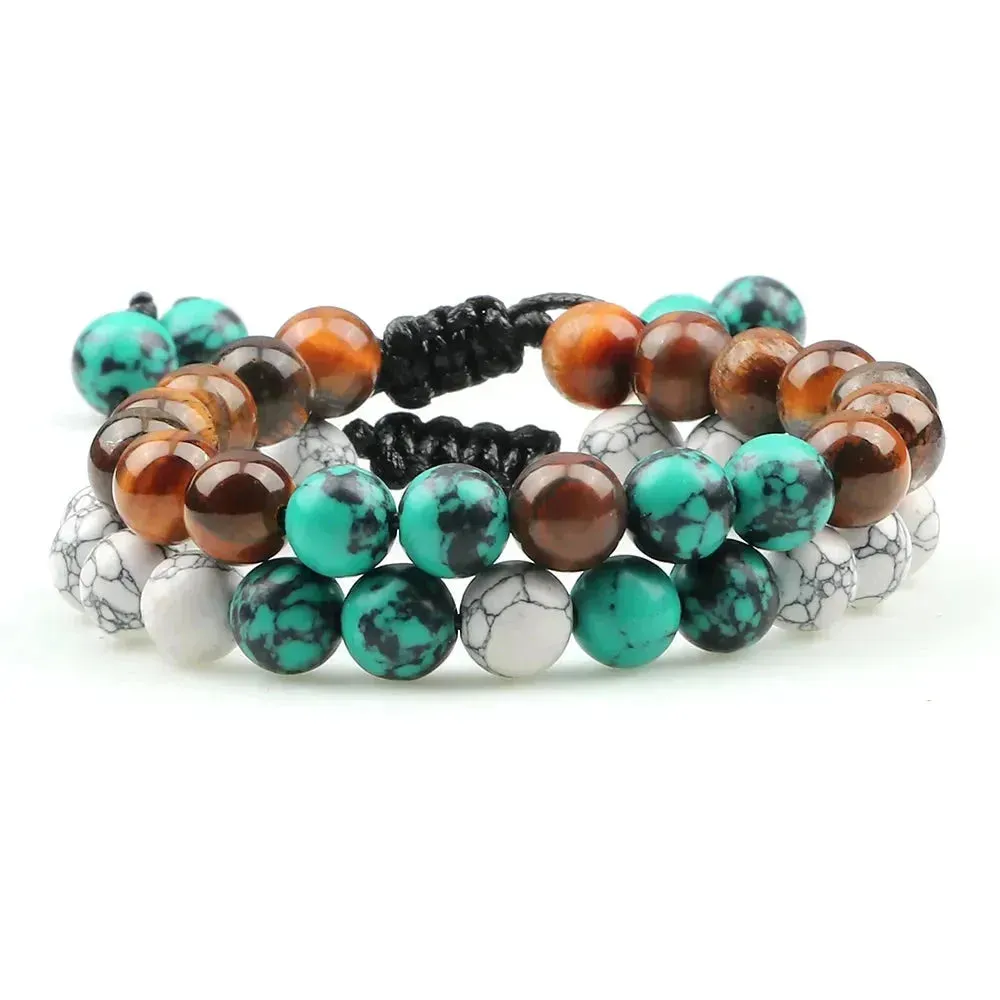 Twin Spirit Adjustable Tiger Eye & Lava Stone Bracelets - Unisex Yoga Jewelry Set