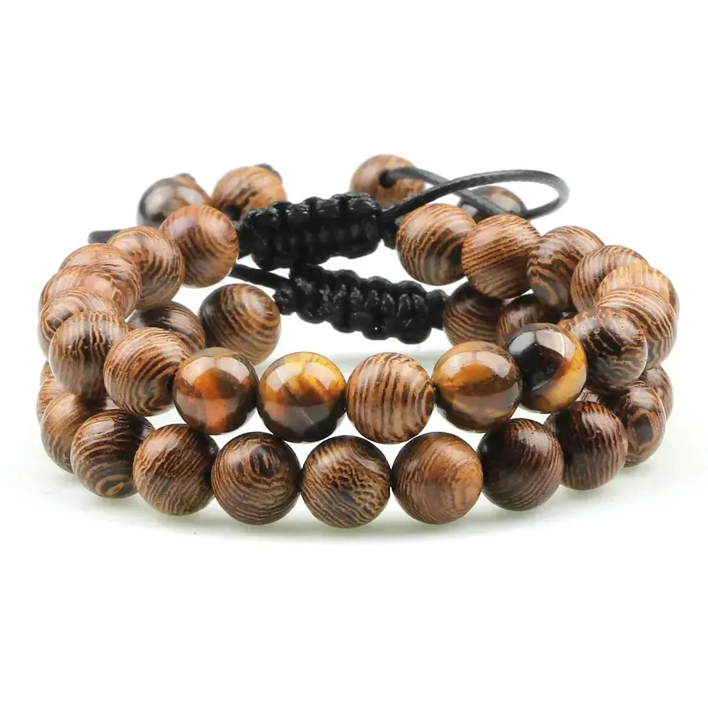 Twin Spirit Adjustable Tiger Eye & Lava Stone Bracelets - Unisex Yoga Jewelry Set