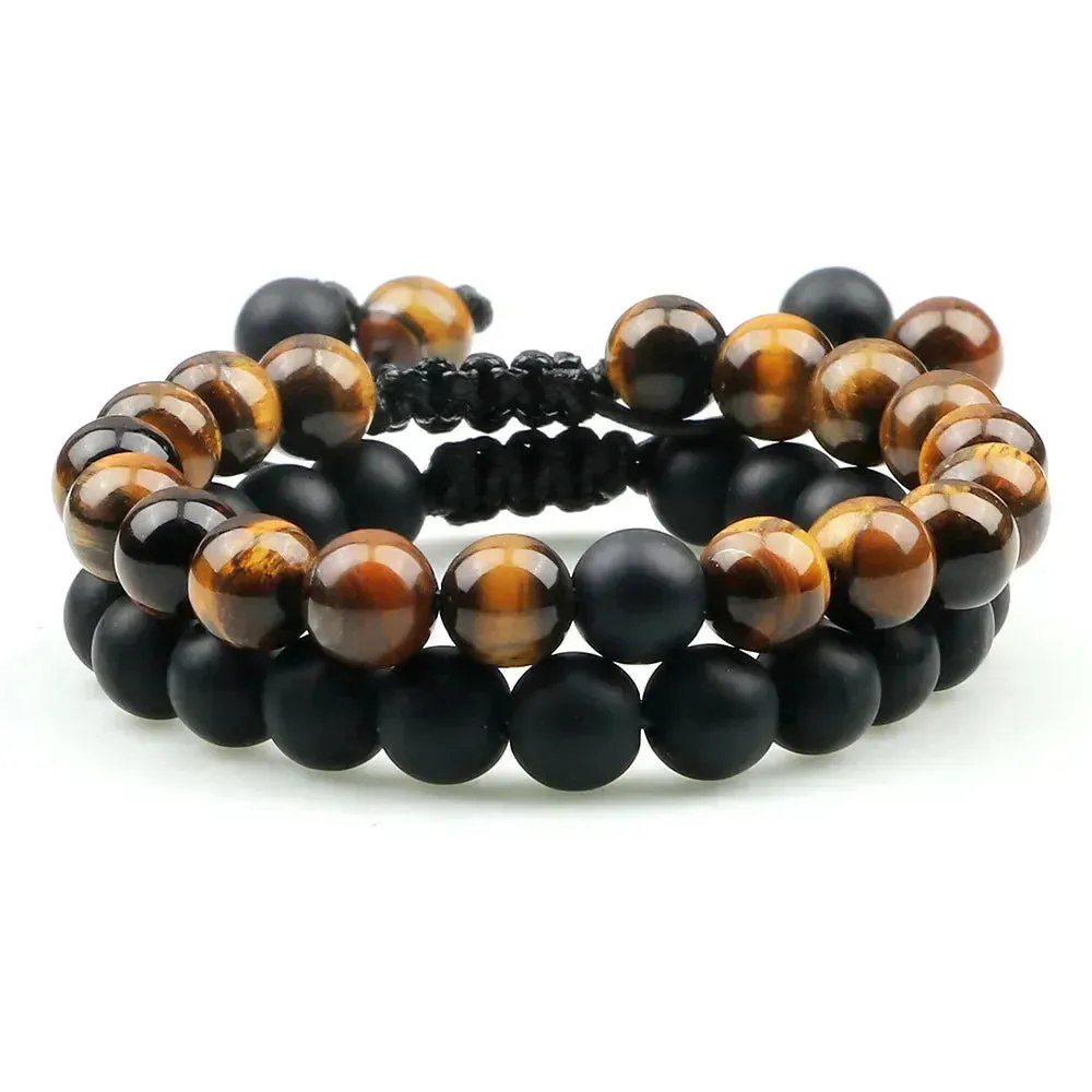 Twin Spirit Adjustable Tiger Eye & Lava Stone Bracelets - Unisex Yoga Jewelry Set