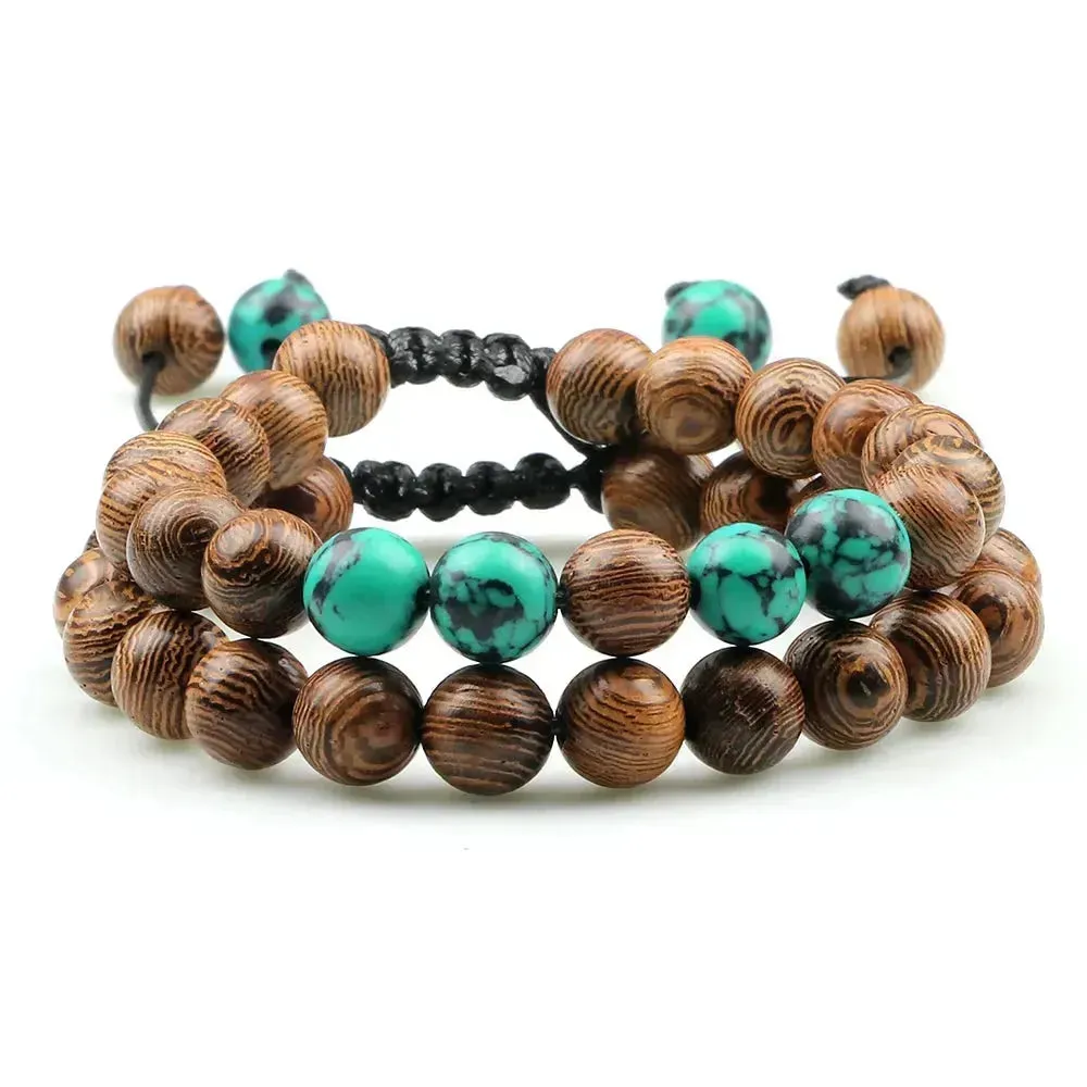 Twin Spirit Adjustable Tiger Eye & Lava Stone Bracelets - Unisex Yoga Jewelry Set