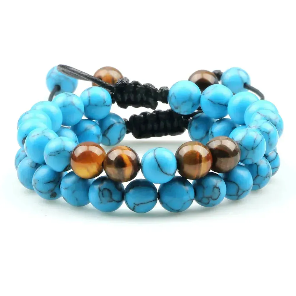 Twin Spirit Adjustable Tiger Eye & Lava Stone Bracelets - Unisex Yoga Jewelry Set