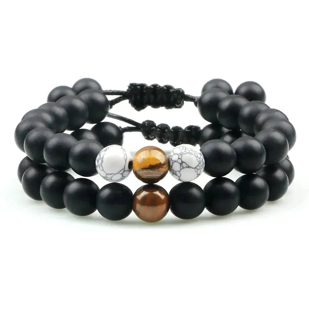 Twin Spirit Adjustable Tiger Eye & Lava Stone Bracelets - Unisex Yoga Jewelry Set