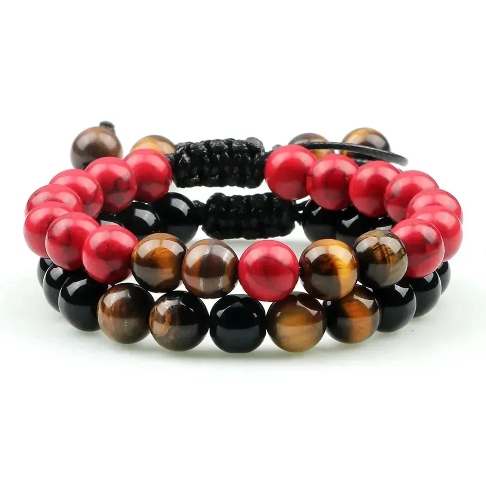 Twin Spirit Adjustable Tiger Eye & Lava Stone Bracelets - Unisex Yoga Jewelry Set