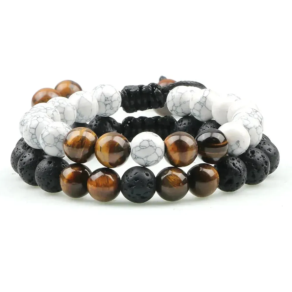 Twin Spirit Adjustable Tiger Eye & Lava Stone Bracelets - Unisex Yoga Jewelry Set