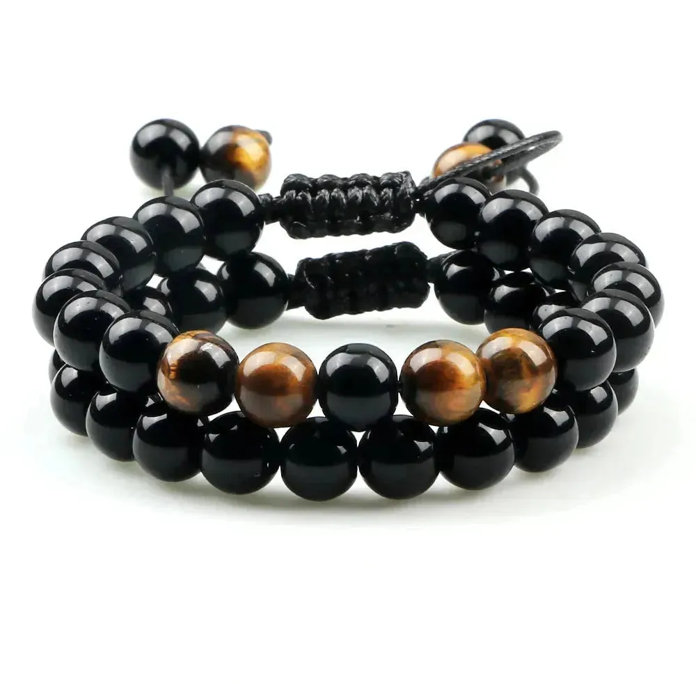 Twin Spirit Adjustable Tiger Eye & Lava Stone Bracelets - Unisex Yoga Jewelry Set